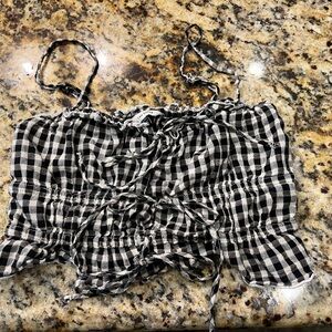 American Eagle Black & White Gingham Smocked Cami